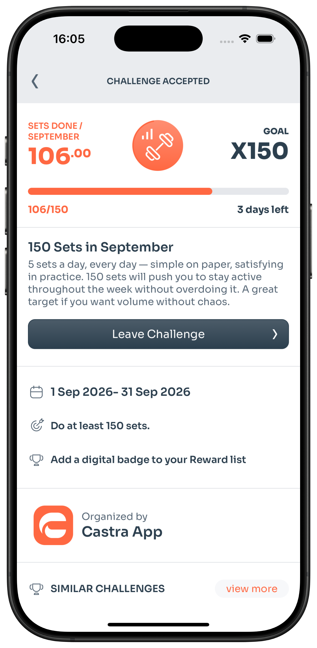 A challenge, with its automatic progress tracking