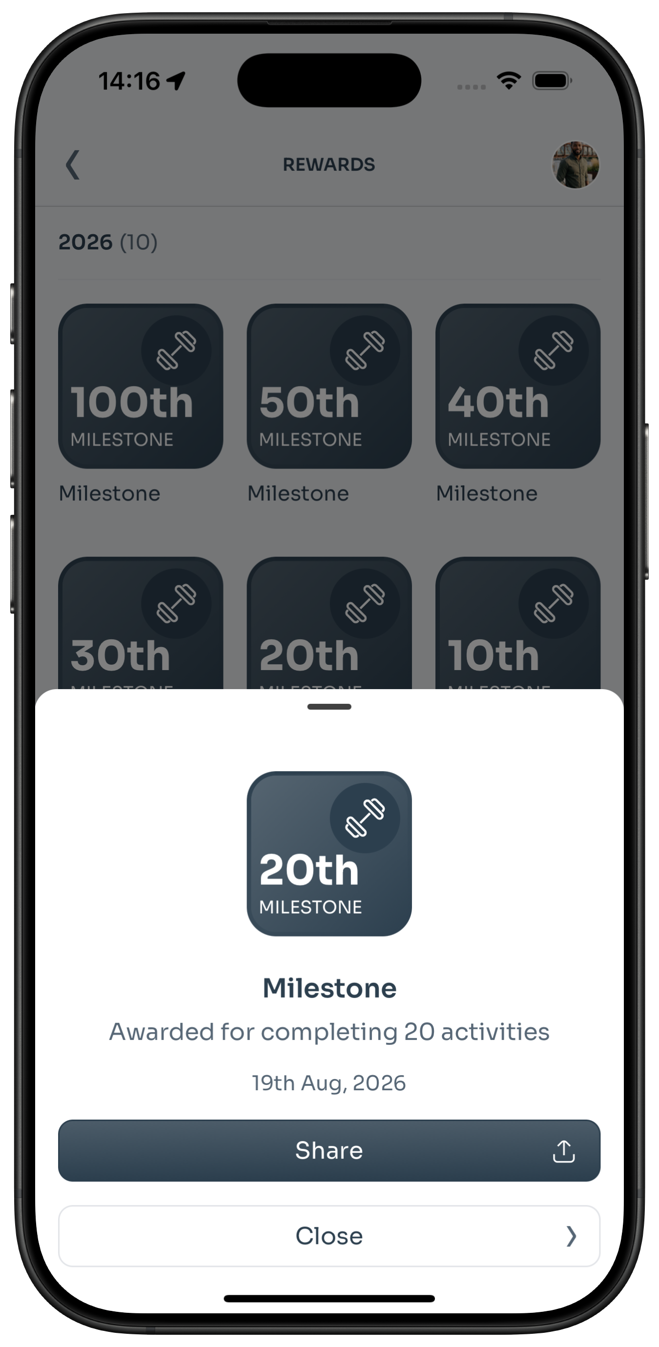 An individual reward earned after completing a challenge