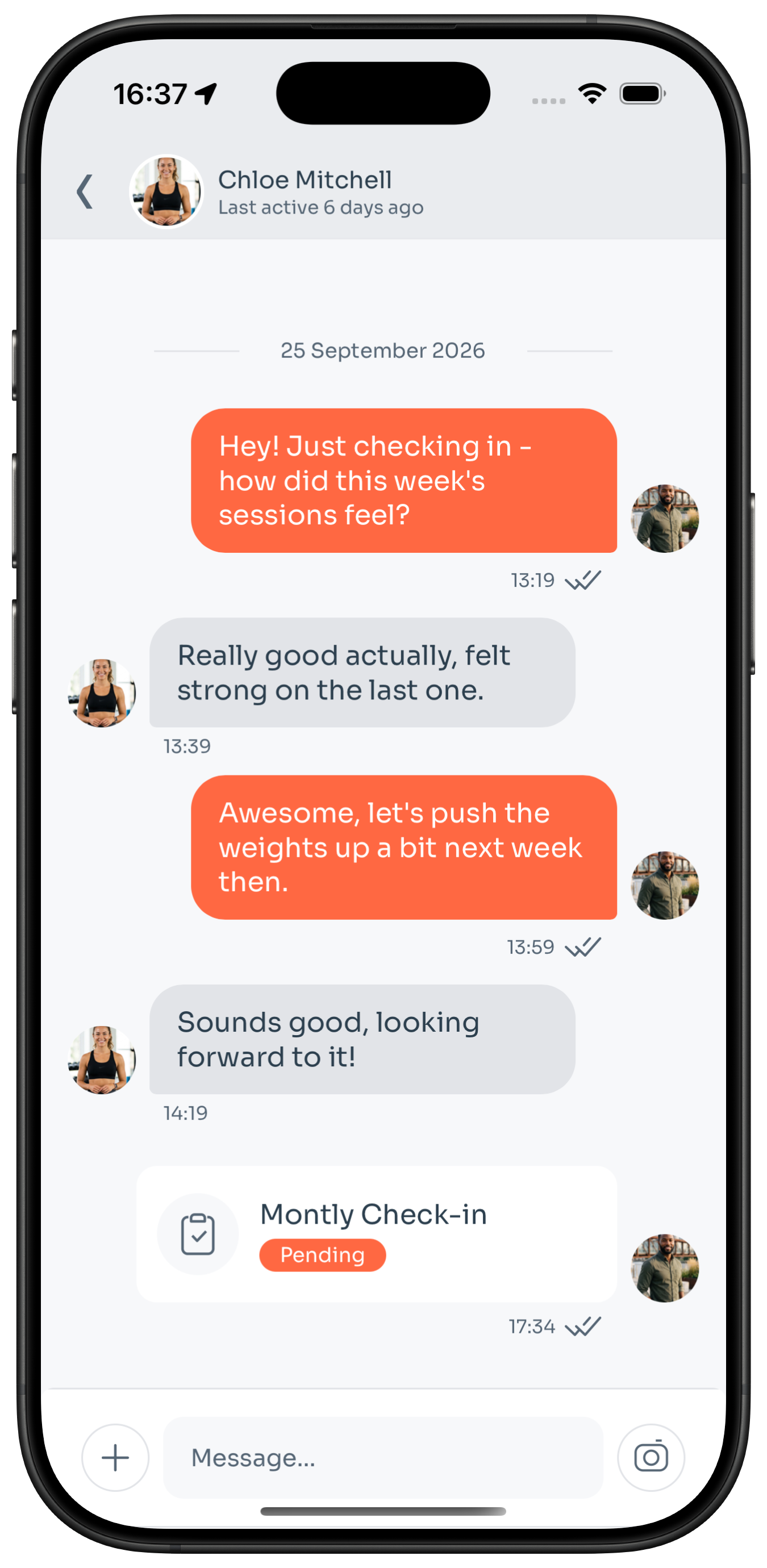 A client's submitted check-in answers