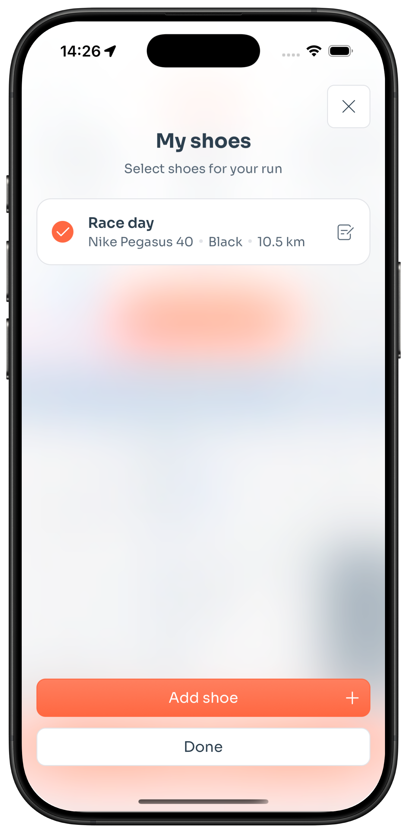 Run summary with shoe selected