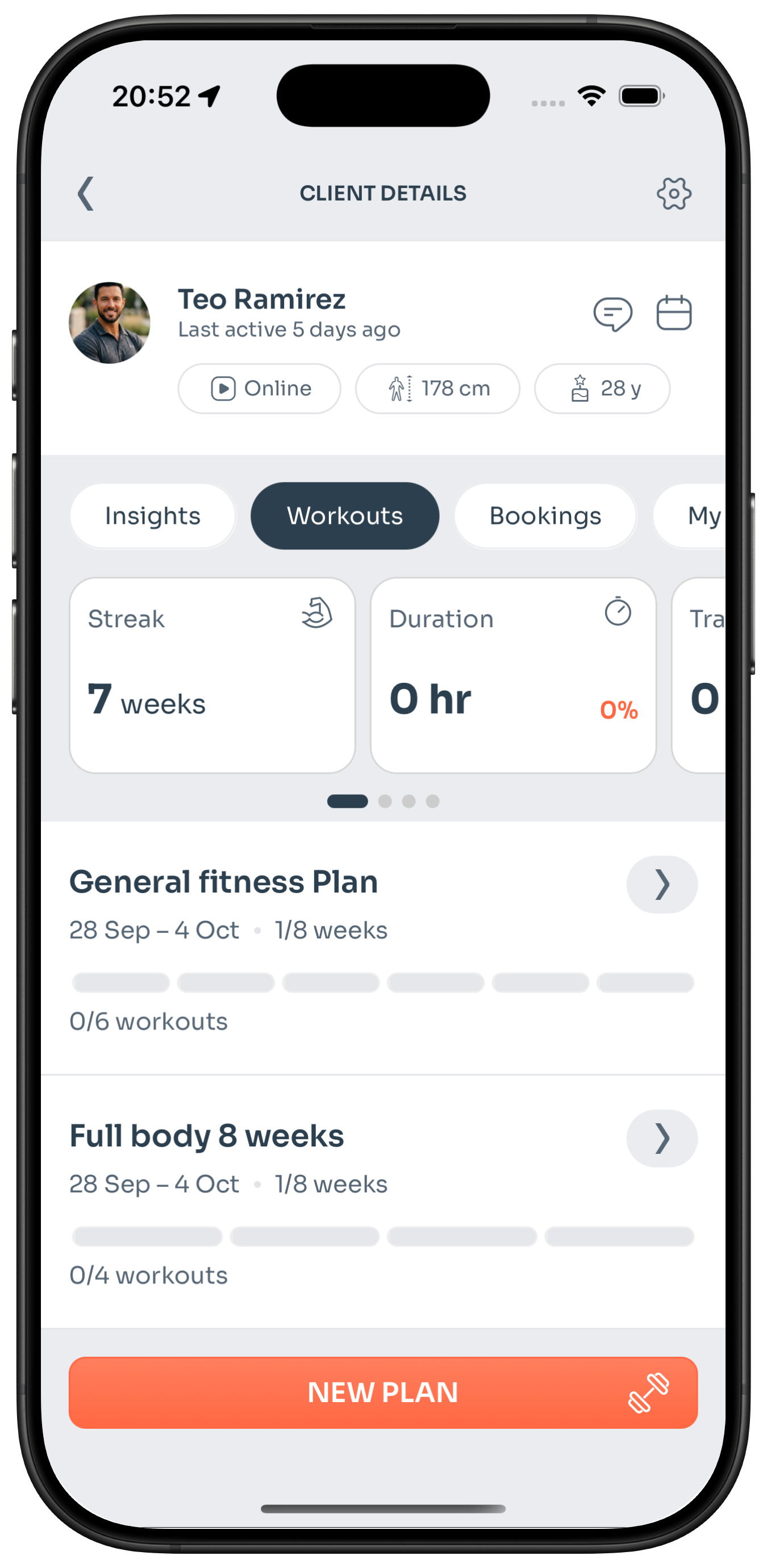 A client's list of assigned workout plans