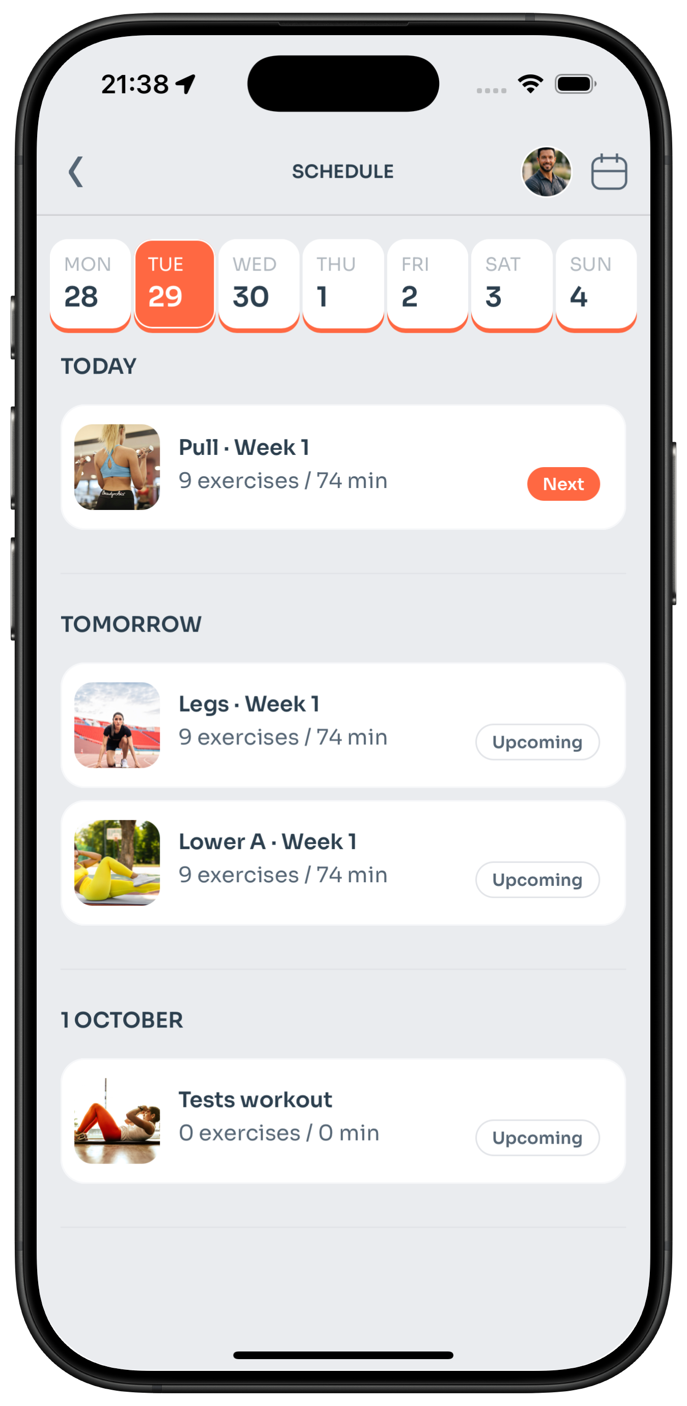 A client's workout stats