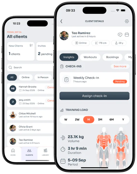 Client roster and client detail screens