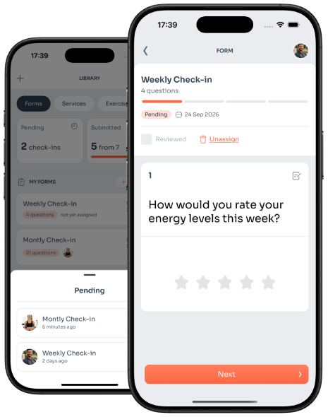 Custom check-in form builder and a client's submitted answers